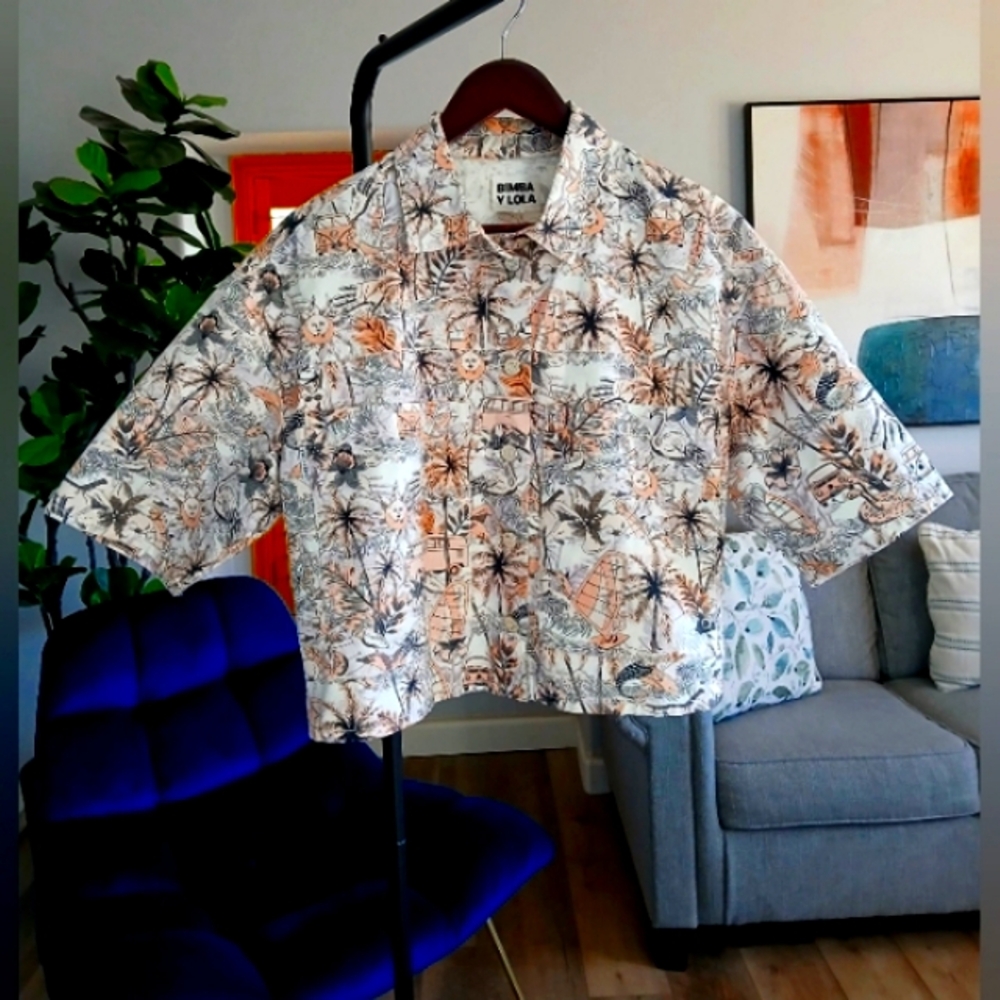 NWOT Bimba y Lola Tropical Print Shirt Women's Size S